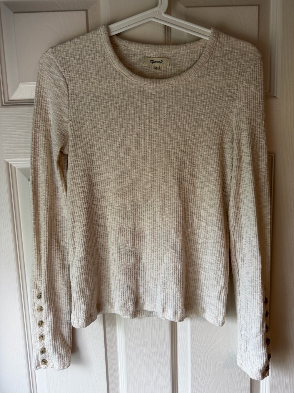 Madewell oatmeal Long-Sleeve Ribbed Crewneck Top